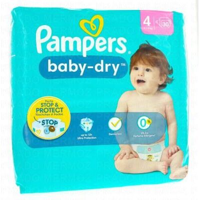 Pampers Baby Dry 12h Taille 4 - 9à14kg X30 Couches - Publicité Pampers Baby Dry 12h Taille 4 - 9à14kg X30 Couches - Publicité