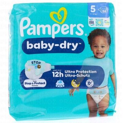 Pampers Baby Dry 12h Taille 5 - 11à16kg X26 Couches - Publicité Pampers Baby Dry 12h Taille 5 - 11à16kg X26 Couches - Publicité