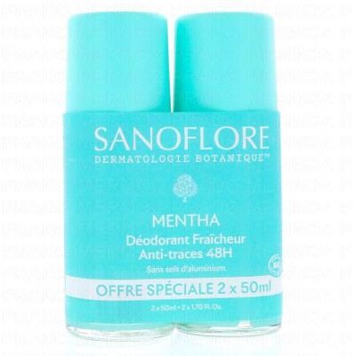 Déodorant Organique Mentha Sanoflore - 48h, 2 x 50ml - Publicité Déodorant Organique Mentha Sanoflore - 48h, 2 x 50ml - Publicité
