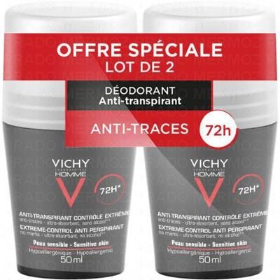 Vichy Homme Déodorant Anti-Transpirant 72H Contrôle Extrême Roll-On 2x50ml - Publicité Vichy Homme Déodorant Anti-Transpirant 72H Contrôle Extrême Roll-On 2x50ml - Publicité