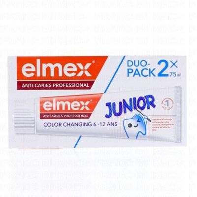 Elmex Junior - Dentifrice Anti-Caries Color Changing 6-12 Ans Lot 2 X 75ml - Publicité Elmex Junior - Dentifrice Anti-Caries Color Changing 6-12 Ans Lot 2 X 75ml - Publicité