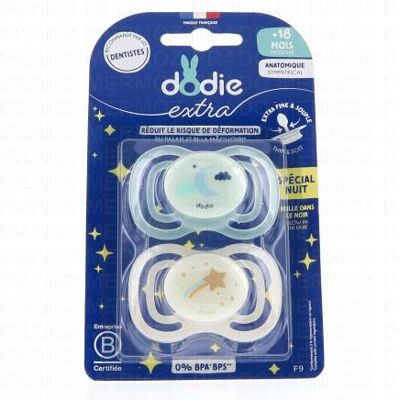 Dodie Extra - Sucette Anatomique Duo +18mois Nuit - Publicité Dodie Extra - Sucette Anatomique Duo +18mois Nuit - Publicité