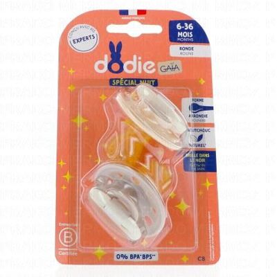 Dodie Gaïa - Sucettes Duo Ronde 6-36 Mois Spécial Nuit Beige - Publicité Dodie Gaïa - Sucettes Duo Ronde 6-36 Mois Spécial Nuit Beige - Publicité