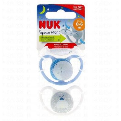 Nuk Space Night Sucettes Perfectionnées 0-6 Mois X2 Bleu - Publicité Nuk Space Night Sucettes Perfectionnées 0-6 Mois X2 Bleu - Publicité