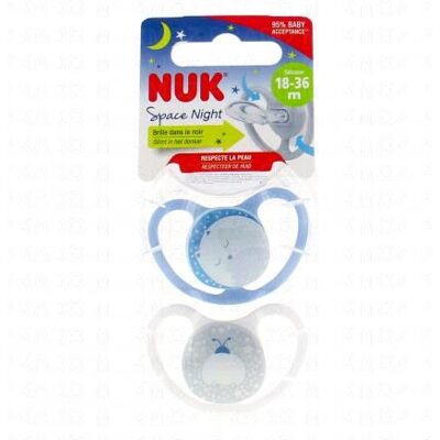 Nuk Space Night Sucettes Perfectionnées 18-36 Mois X2 Bleu - Publicité Nuk Space Night Sucettes Perfectionnées 18-36 Mois X2 Bleu - Publicité
