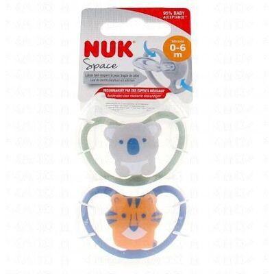 Nuk Space Sucettes 0-6 Mois Pingouin + Loup - Publicité Nuk Space Sucettes 0-6 Mois Pingouin + Loup - Publicité