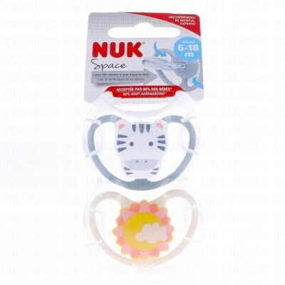 Nuk Space - Sucettes Physiologiques Silicones 6-18 Mois Fille - Publicité Nuk Space - Sucettes Physiologiques Silicones 6-18 Mois Fille - Publicité
