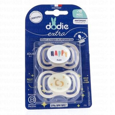 Dodie Extra - Sucette Anatomique Jour/nuit Duo +18mois - Publicité Dodie Extra - Sucette Anatomique Jour/nuit Duo +18mois - Publicité