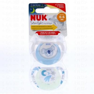 Nuk Starlight Jour/nuit - Sucettes 0-6 Mois X2 Koala - Publicité Nuk Starlight Jour/nuit - Sucettes 0-6 Mois X2 Koala - Publicité