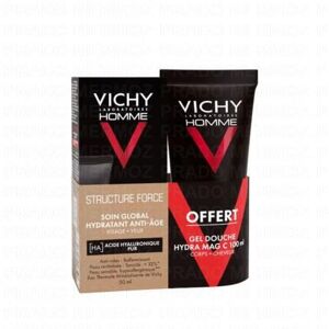 Vichy Homme Structure Force Soin Global Hydratant Anti-Âge Tube 50ml + Gel Douche 100ml Offert - Publicité