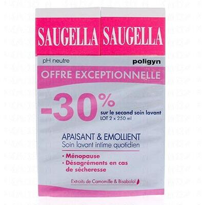 Saugella Poligyn Nettoyant Doux Lot De 2 Flacons 250ml - Publicité Saugella Poligyn Nettoyant Doux Lot De 2 Flacons 250ml - Publicité