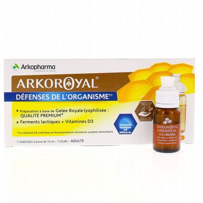 Arkopharma Arkoroyal Ferments Lactiques + Vitamine D3 Boîte 7 Unidoses - Publicité Arkopharma Arkoroyal Ferments Lactiques + Vitamine D3 Boîte 7 Unidoses - Publicité