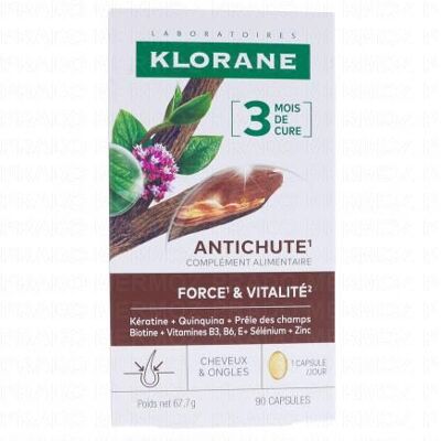 Klorane Antichute - Force Et Vitalité 90 Capsules - Publicité Klorane Antichute - Force Et Vitalité 90 Capsules - Publicité