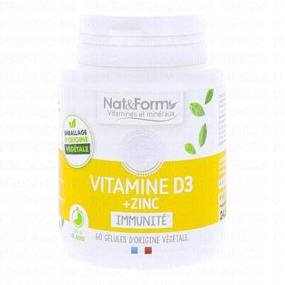 Nat&Form Vitamine D3 Zinc Soutien - 60 Gélules - Publicité Nat&Form Vitamine D3 Zinc Soutien - 60 Gélules - Publicité