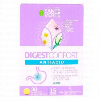 Santé Verte AntiAcid Comprimés - Soulagement brûlures - Publicité Santé Verte AntiAcid Comprimés - Soulagement brûlures - Publicité