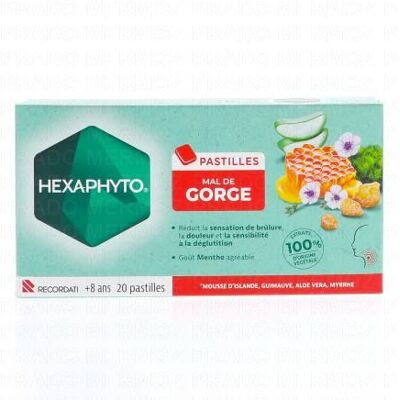 Hexaphyto Pastilles Menthe Mal de Gorge - 20 Pastilles - Publicité Hexaphyto Pastilles Menthe Mal de Gorge - 20 Pastilles - Publicité