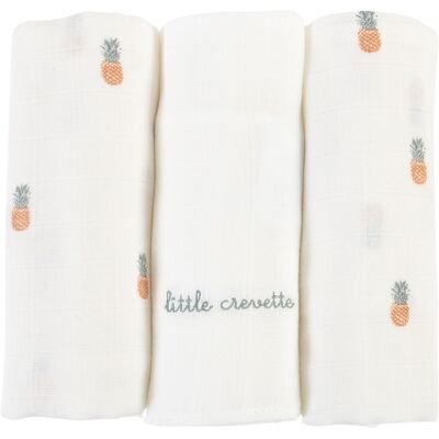 LITTLE CREVETTE Lot de 3 langes bébé coton bio* Ananas - Publicité LITTLE CREVETTE Lot de 3 langes bébé coton bio* Ananas - Publicité