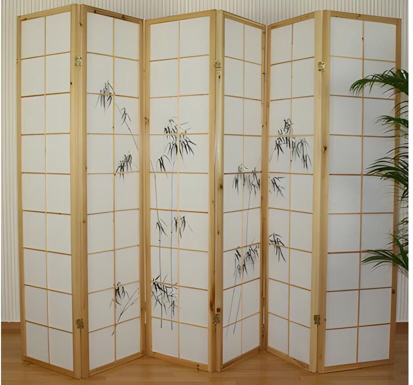 Paravent 6 panneaux japonais en bois 264x175 cm PAR06056