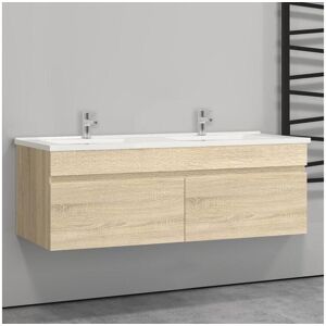 Meuble salle de bain natural avec 2 portes à une fermeture amortie avec 2 vasques à suspendre 120x45x40(L*W*H)cm