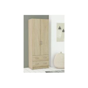 DUAL Armoire chambre adulte classique decor chene brosse - L