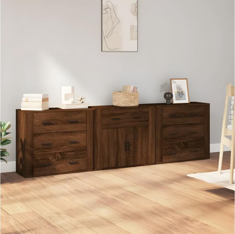 vidaxl Buffets 3 pcs Chêne marron Bois d'ingénierie