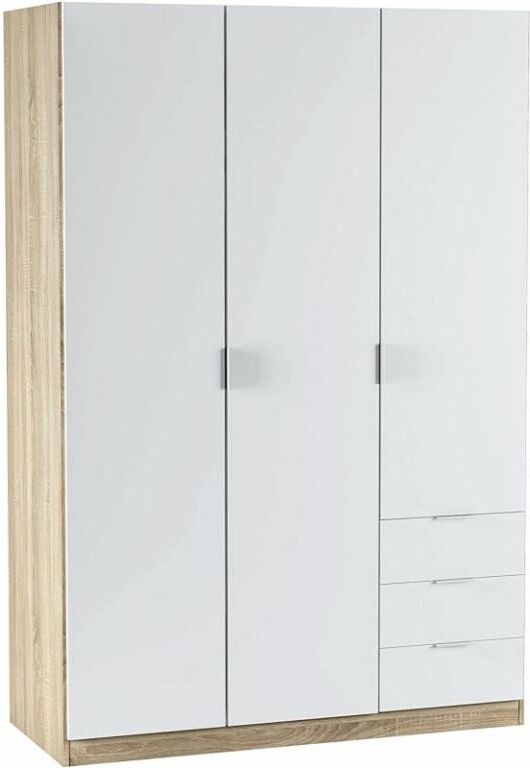 Tendencio Armoire à trois portes et trois tiroirs, en chêne canadien et en blanc, 121 cm (L) x 180 cm (H) x 52 cm (P)