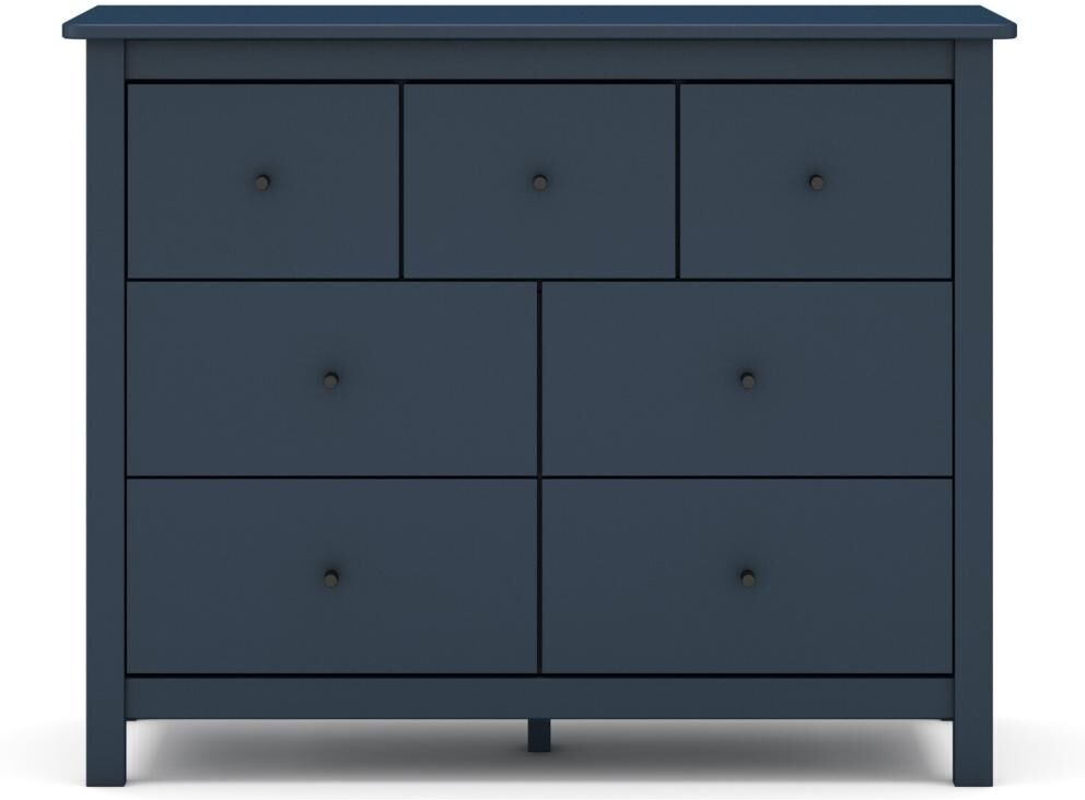 Pegane Commode, meuble de rangement en pin avec 7 tiroirs coloris bleu  - Longueur 100 x Profondeur 40  x Hauteur 80 cm