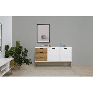 VS Venta-stock Buffet Commode Java 3 tiroir y 2 Porte Blanc, glissières métalliques, Longueur 140 cm