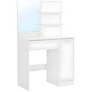 Calicosy Coiffeuse blanche avec miroir, 1 tiroir, 2 étagères et armoire de rangement - L80 x H132 cm