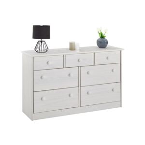 Idimex Commode RONDO bahut buffet meuble de rangement avec 3 petits et 4 grands tiroirs, en pin massif lasuré blanc