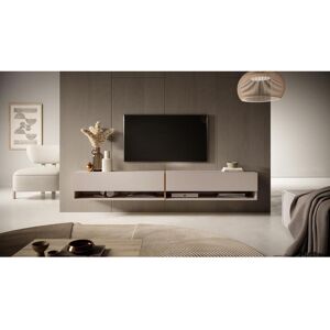 SELSEY Meuble TV - 200 cm - taupe (gris-beige) avec insert doré - MIRRGO