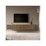SELSEY Meuble TV 175 cm - en chêne artisan avec façade fraisée et inserts noirs - TELIRE