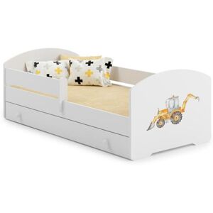 Luk - lit simple 140x70 avec des graphismes pour enfants, dans un ensemble avec un tiroir, une balustrade, un matelas et un cadre