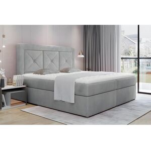 Venesetti Ensemble boxspring complet tête de lit + sommiers + matelas + surmatelas IDYLLE - velours luxe GRIS - 160x200 cm