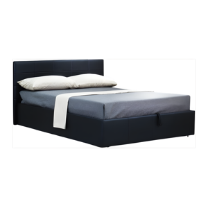 Price Factory Lit CHANELLE 140x200 cm avec coffre de rangement en simili cuir et coloris noir. Sommier inclus.