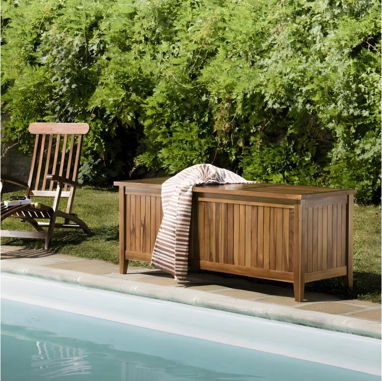 Macabane HANNA - Coffre de jardin piscine en bois teck huilé 165x55cm