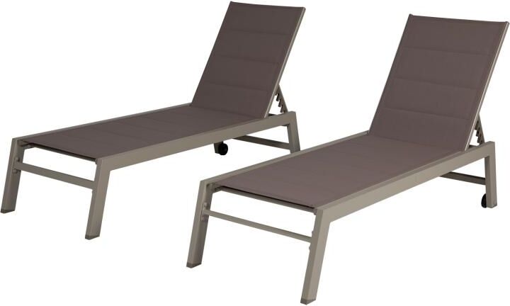 Lot de 2 bains de soleil BARBADOS en textilène taupe - aluminium taupe - HAPPY GARDEN