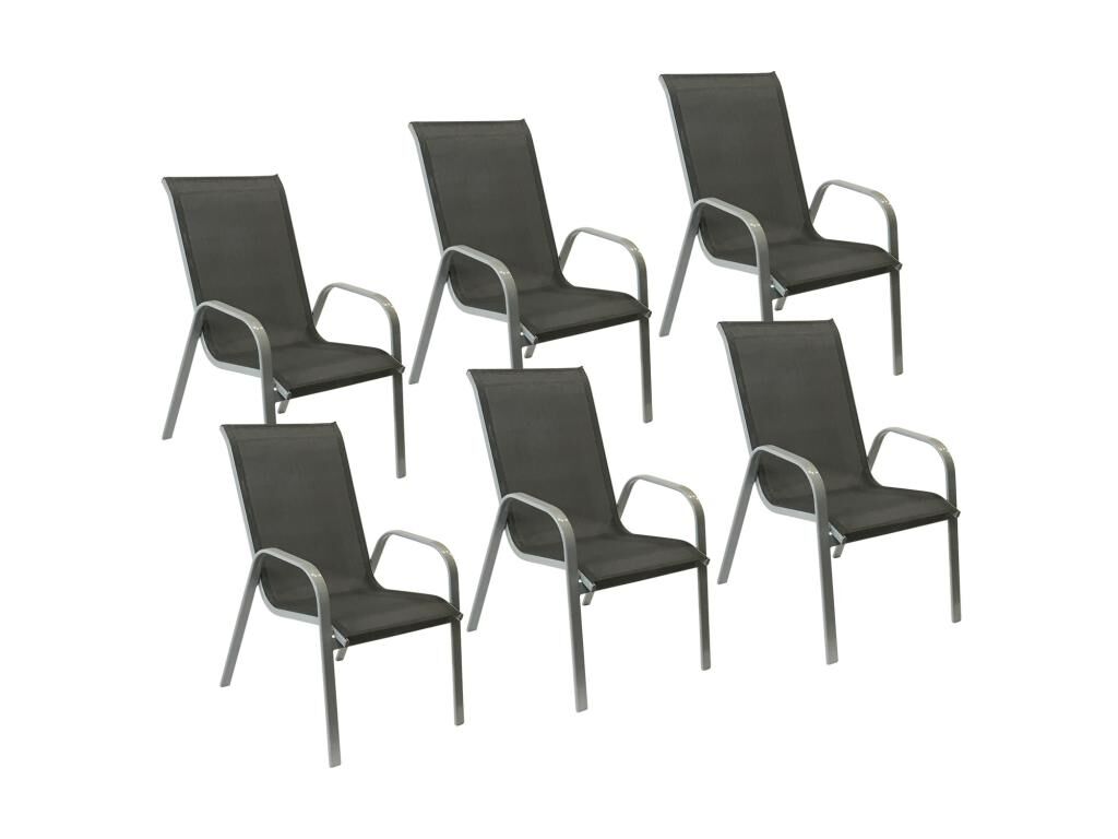 Lot de 6 chaises MARBELLA en textilène gris - aluminium gris - HAPPY GARDEN
