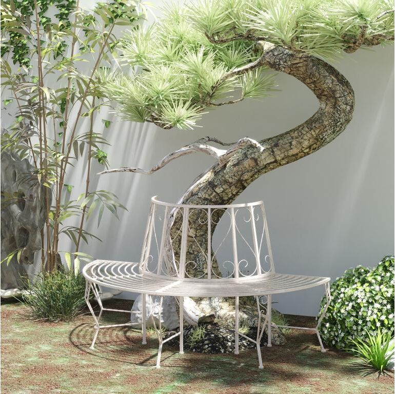 Outsunny Banc d'arbre style antique fer forgé - banc de jardin pour arbre Ø 71 cm max. - banc circulaire - métal blanc effet vieilli