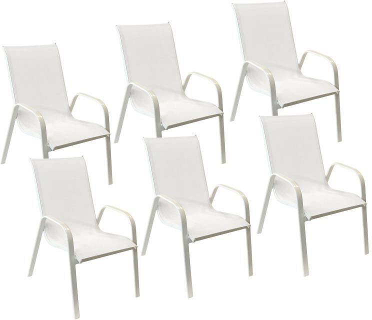 Lot de 6 chaises MARBELLA en textilène blanc - aluminium blanc - HAPPY GARDEN