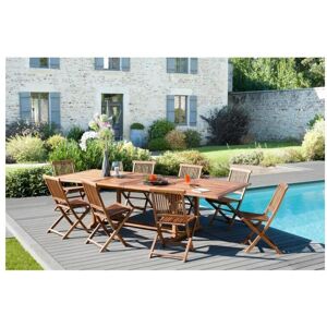 Macabane HANNA - Table de jardin 10/12 personnes - rectangulaire double extension 200/300 x 120 cm en bois Teck huilé