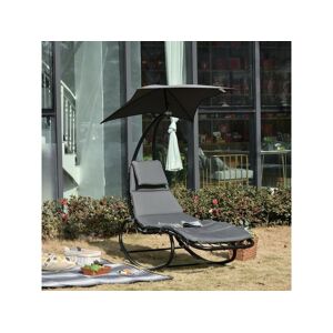 Outsunny Bain de soleil transat à bascule design contemporain avec pare-soleil, matelas grand confort, tétière métal époxy noir polyester gris