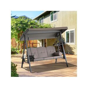 Outsunny Balancelle de jardin 3 places grand confort toit inclinaison réglable coussins plateaux rétractables polyester filé marron