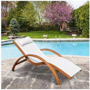 Outsunny Transat chaise longue design style tropical bois massif naturel coloris beige blanc