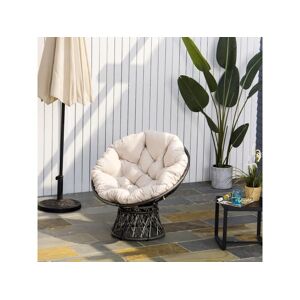 Outsunny Fauteuil rond de jardin fauteuil papasan pivotant grand confort Ø 97 x 90H cm grand coussin fourni polyester résine tressée crème