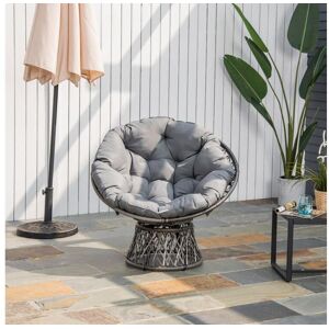 Outsunny Fauteuil rond de jardin fauteuil papasan pivotant grand confort Ø 97 x 86H cm grand coussin fourni polyester résine tressée gris