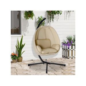 Outsunny Fauteuil suspendu de jardin - Fauteuil oeuf suspendu pliable - coussin et support inclus - métal époxy noir textilène beige