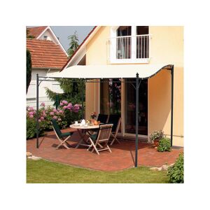 Outsunny Pergola tonnelle de jardin auvent 2,97 x 2,97 m adossable métal noir polyester anti-UV beige