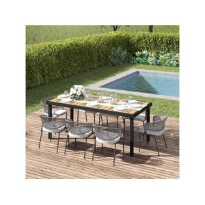 Outsunny Table de jardin rectangulaire pour 8 personnes en aluminium plateau PE à lattes aspect bois dim. 190L x 90l x 74H cm noir