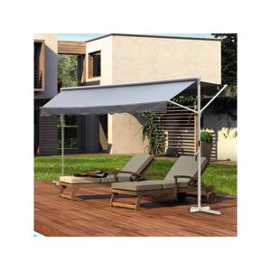 Outsunny Store double pente manuel rétractable inclinaison réglable métal époxy blanc polyester imperméabilisé anti-UV gris dim. 3,95L x 2,98l x 2,55H m